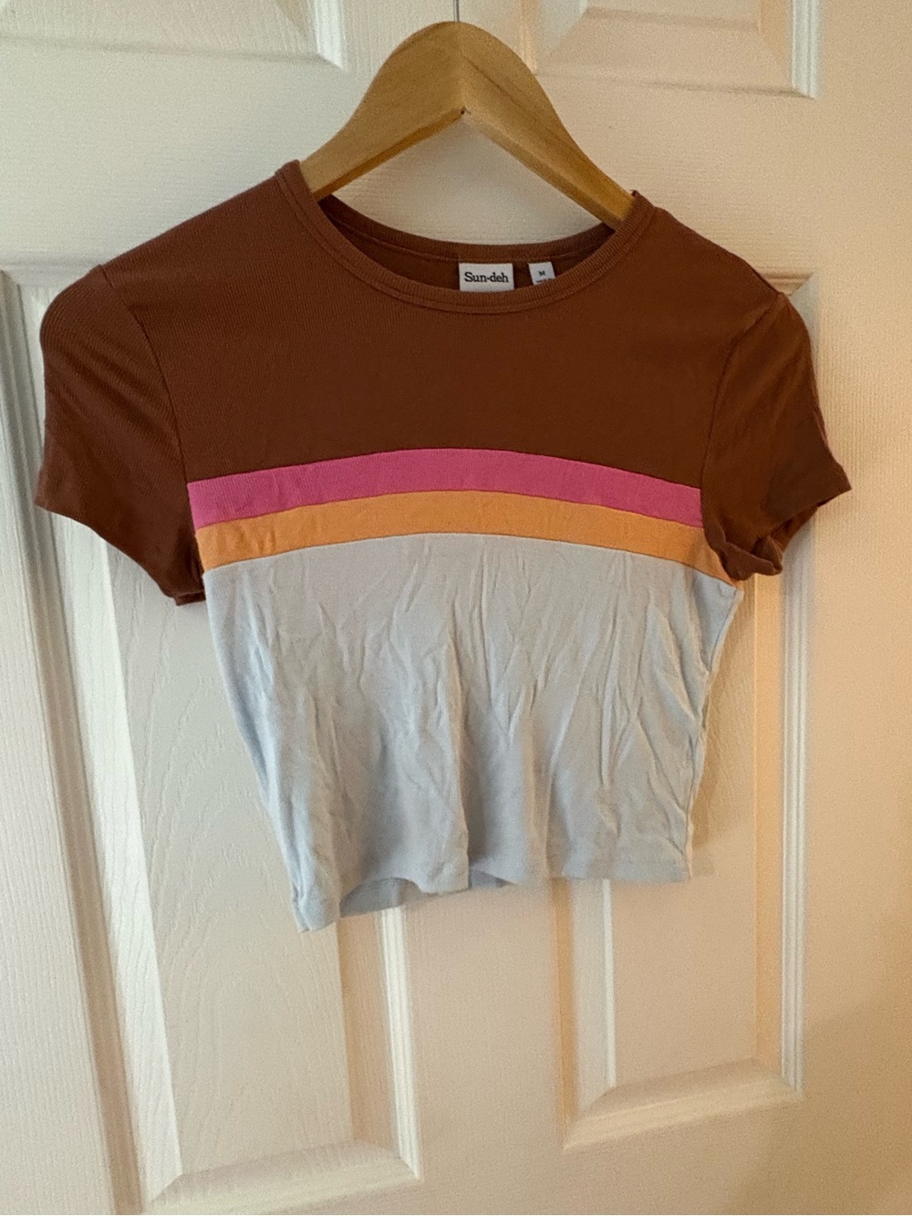 Aritzia Sun-deh baby tee cropped ribbed color block size medium